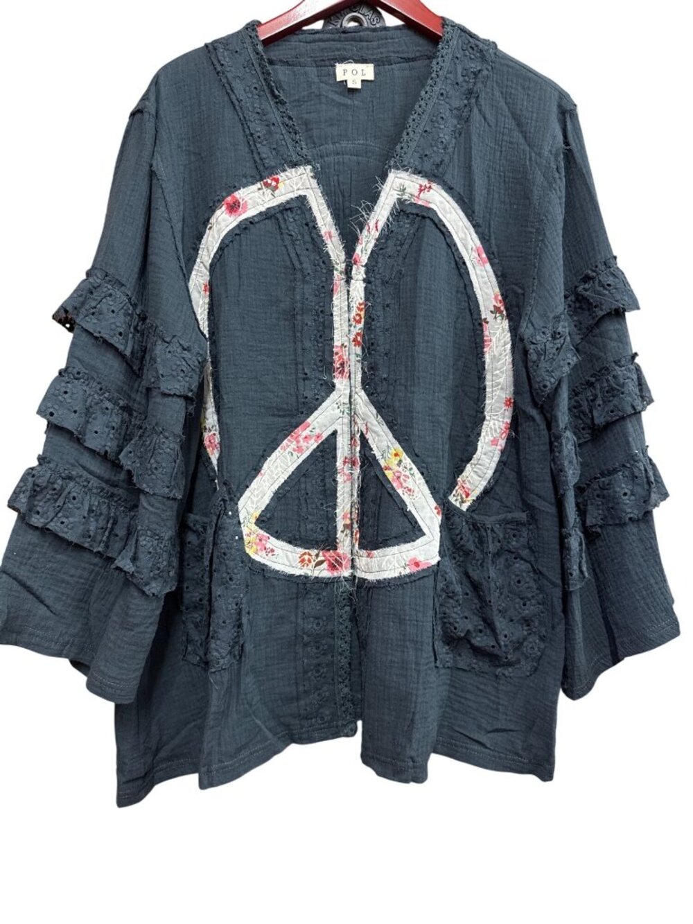 POL Peace Sign Patchwork Cardigan S
